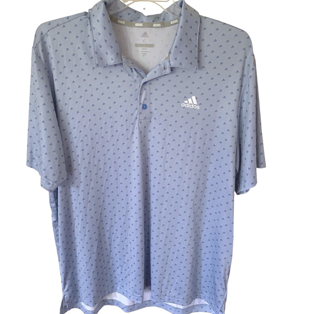Adidas XL Golf Polo Light Blue All Over Logo Print Performance ADVR0794